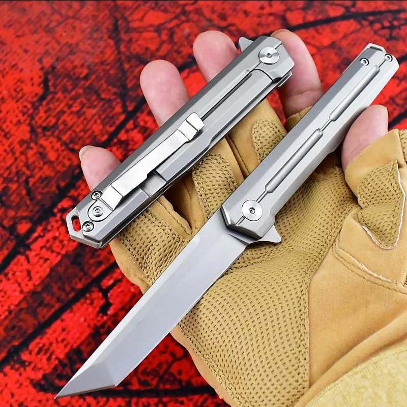 Multifunctional D2 folding knife: CNC grinding, V-shaped blade, all-steel knife, very suitable for outdoor survival, camping