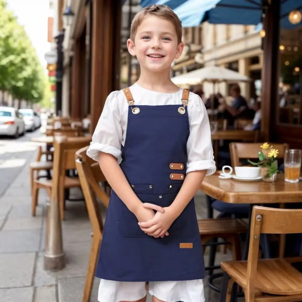 

Минималистичный детский холщовый фартук, легкий регулируемый детский фартук для приготовления пищи, маслостойкий однотонный детский костюм шеф-повара