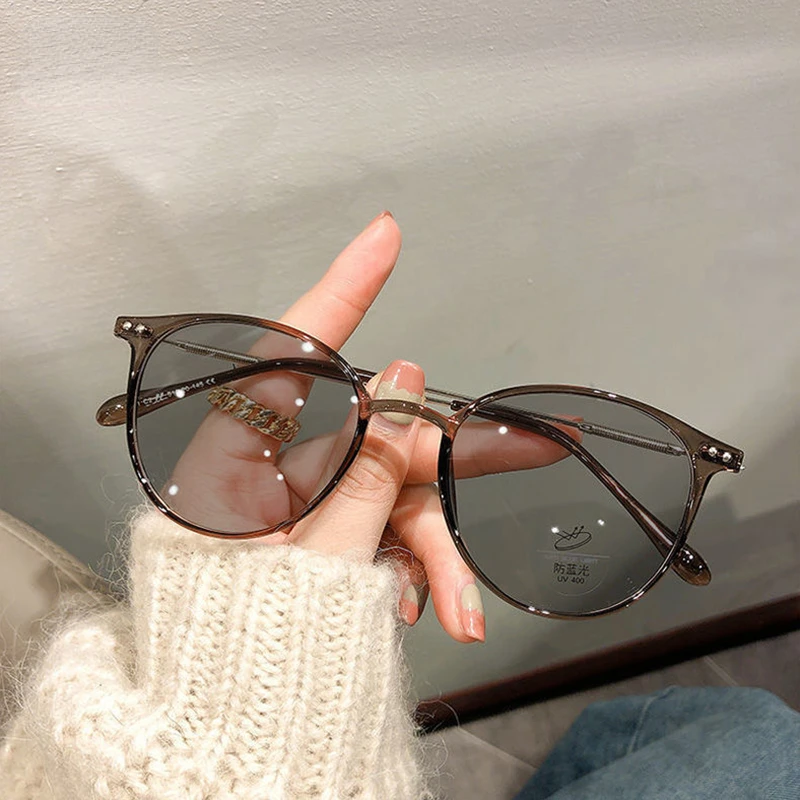 Intelligent Photochromic Myopia Glasses Women Men Ultralight Vintage Round Minus Glasses Finished Prescription Eyewear