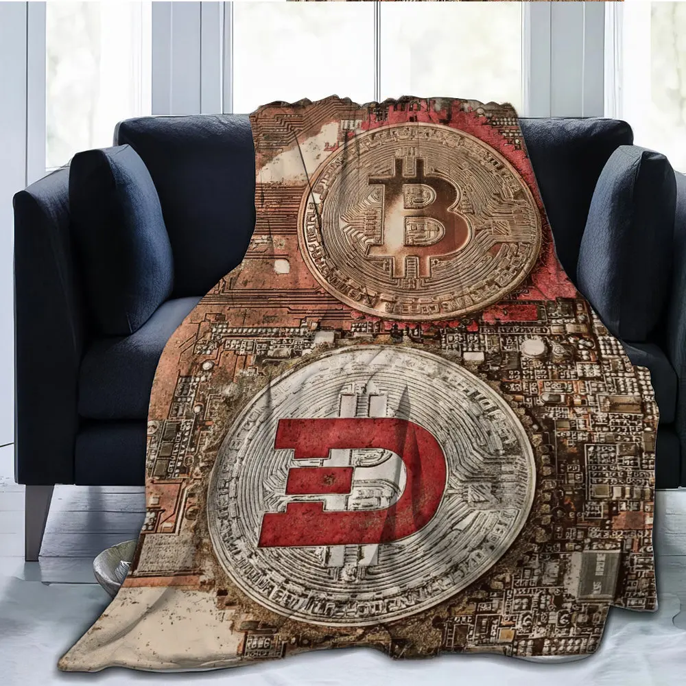 Bitcoin cryptocurrency pattern Flannel printed blanket suitable for all seasons suitable for living room office sofa and travel