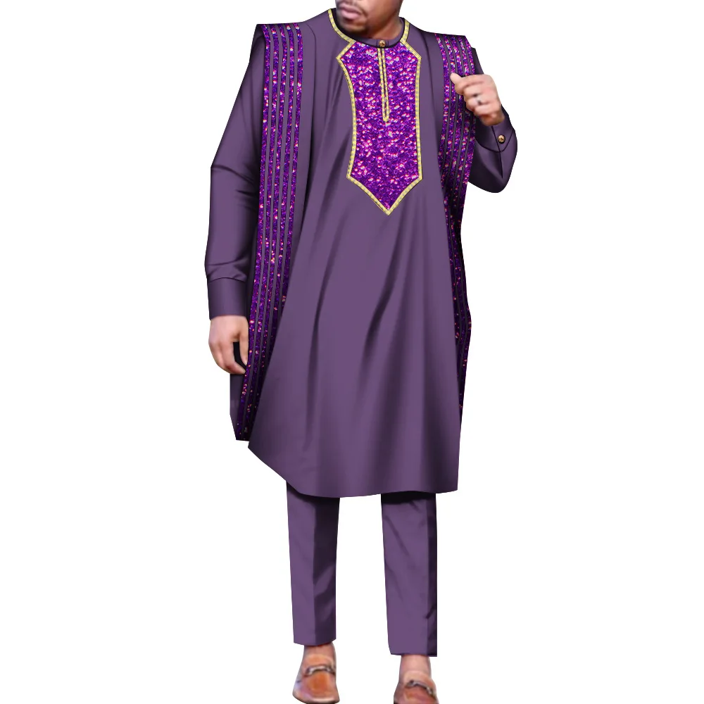 2025 European and American Men's Robe Suit - A Three-piece Wedding Outfit Consisting of A National-style Top and Trousers