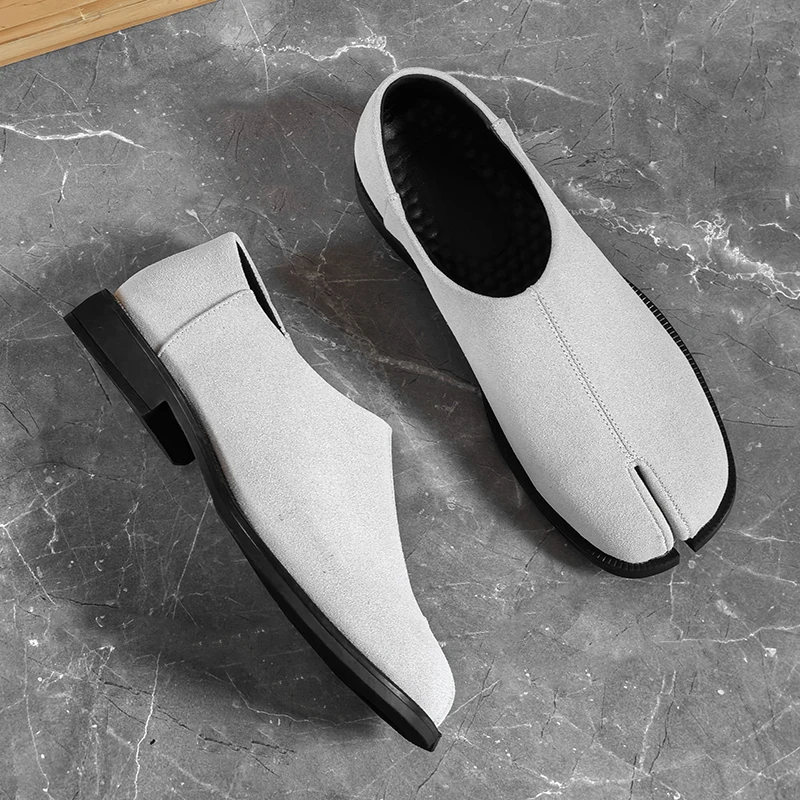 Men Suede Leather Split Toe Slip On Loafers Lightweight Non Slip Sole Business Office Shoes Male Daily Formal Casual Footwear