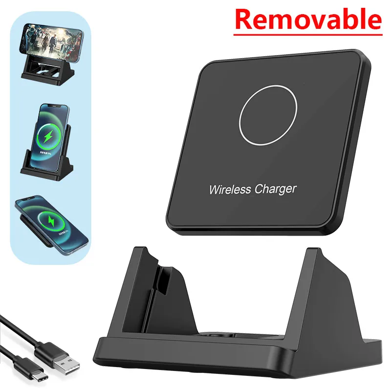 Wireless Charger Pad Stand Desktop Ultra-thin Mobile Phone Fast Charging Dock Station For iPhone 15 14 13 12 Samsung Xiaomi