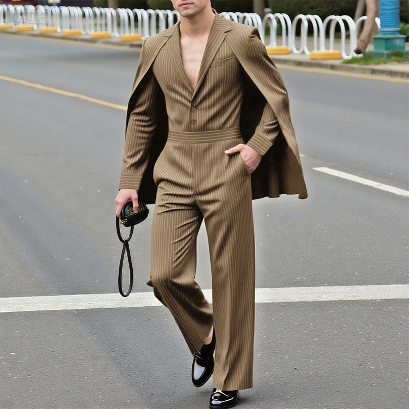 INCERUN Men Striped Sets Streetwear Elegant Long Sleeve Irregular Blazer & Pants Two Pieces 2025 Fashion Casual Men Suits S-5XL