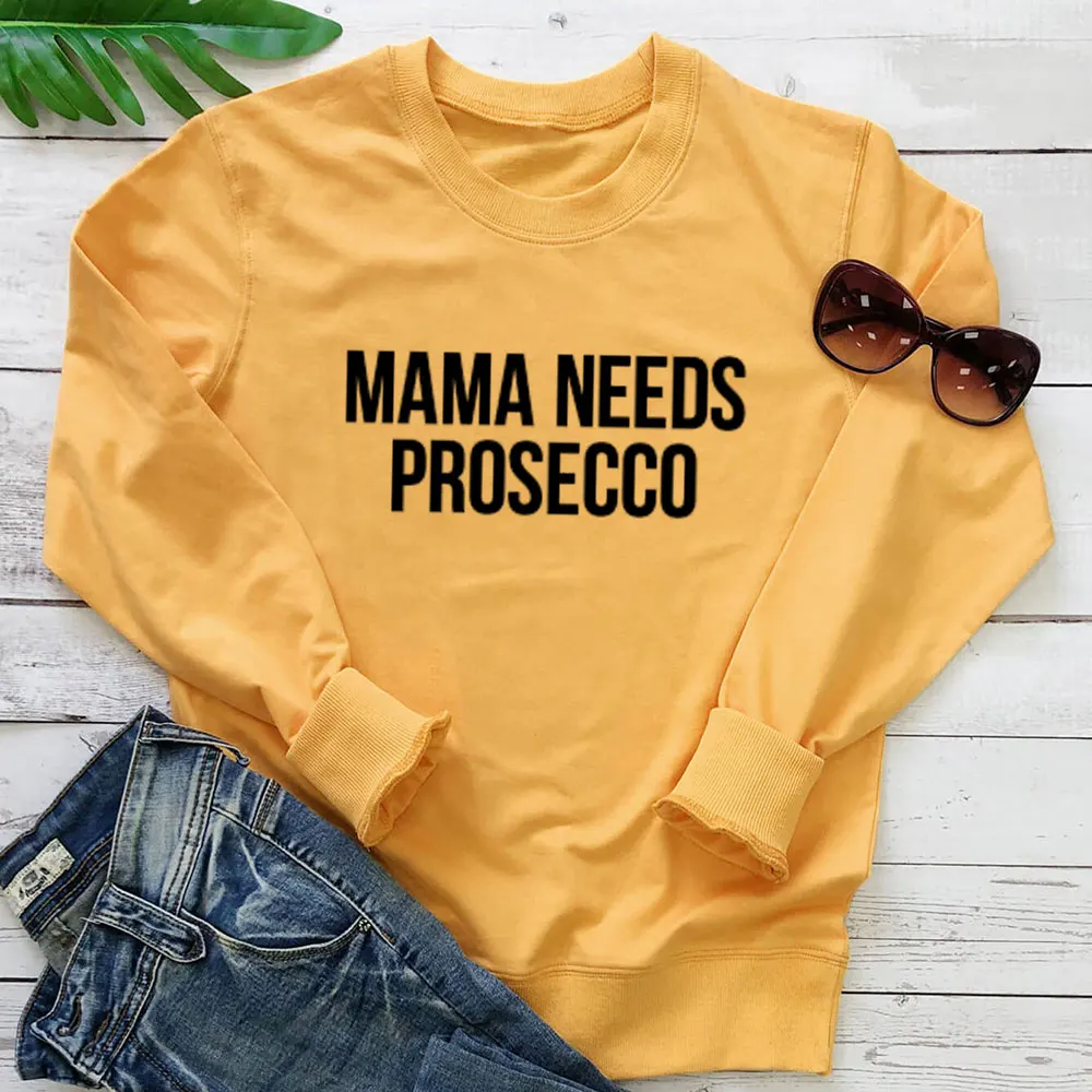 MaMa Needs Prosecco New Arrival Russian Cyrilli 100%Cotton Women Sweatshirt Women Funny Casual Spring Long Sleeve Top Slogan Top