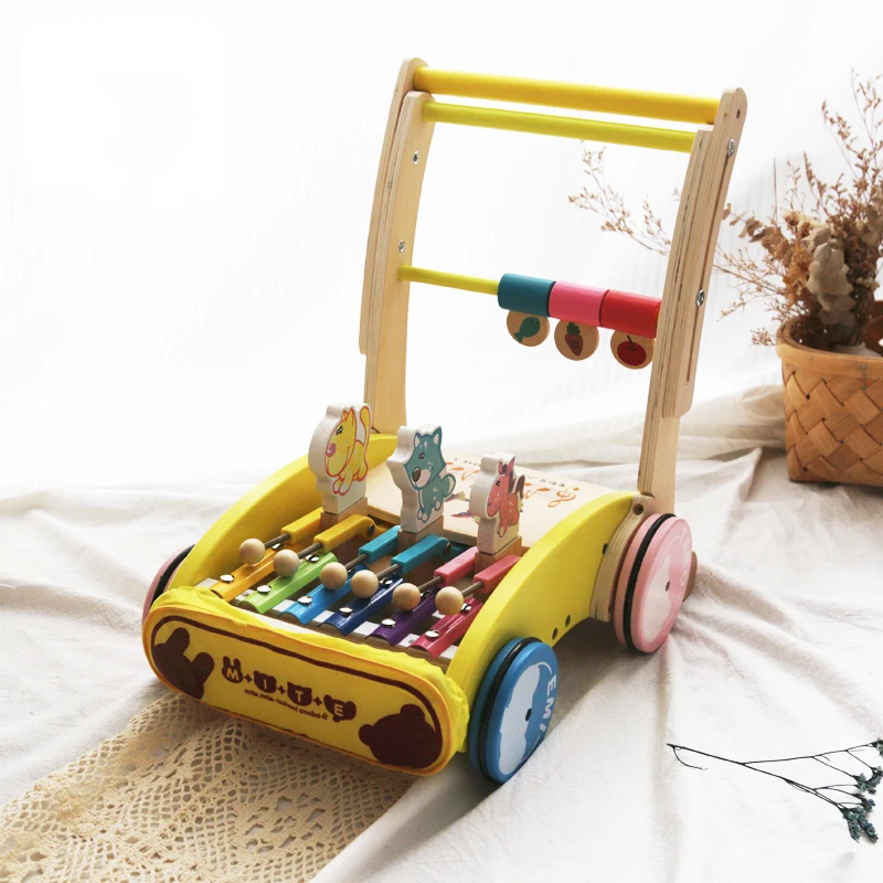 Walker trolley wooden Walker three-in-one wooden baby toys for one-year-old babies