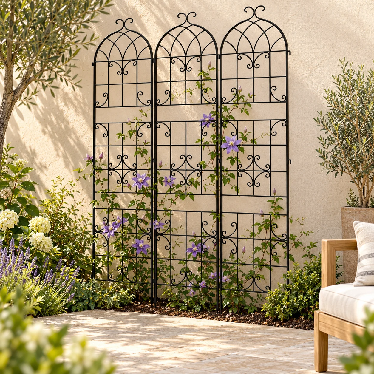 3 Pcs 220x47.5 cm Metal Garden Trellis for Climbing Plants, Black Metal Coating Rustproof, Perfect for Supporting Climbing