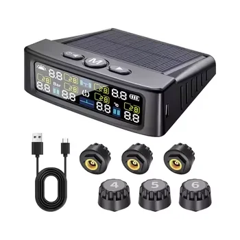 

2025 Updated Tire Pressure Monitoring System Solar Charge Color LCD Display 6 Sensors 6 Alarm Modes 0-9.9BAR 144PSI TPMS for