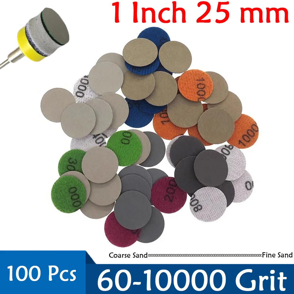

1 Inch 25mm Waterproof Sanding Discs Hook & Loop Silicon Carbide Sandpaper Wet/Dry Dual-use 60-10000 Grit for Polishing Grinding