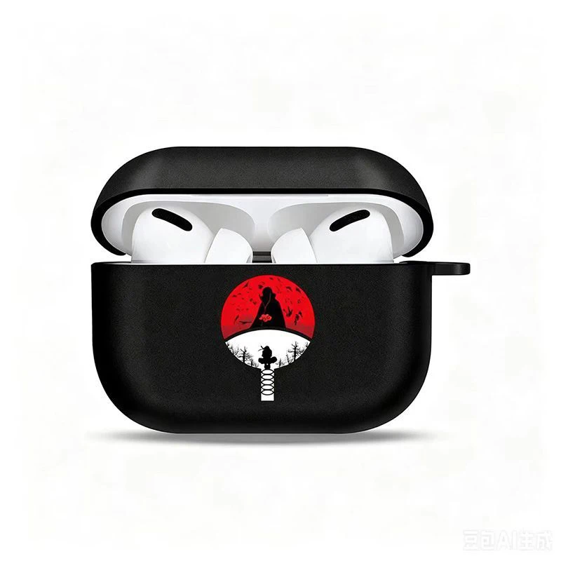 Anime Naruto Druck Kopfhörerhülle Akatsuki Uchiha Logo Mattschwarze Schutzhülle für AirPods 4 Pro 2 3 Sturzsichere Kopfhörer-Abdeckung – Detail 2