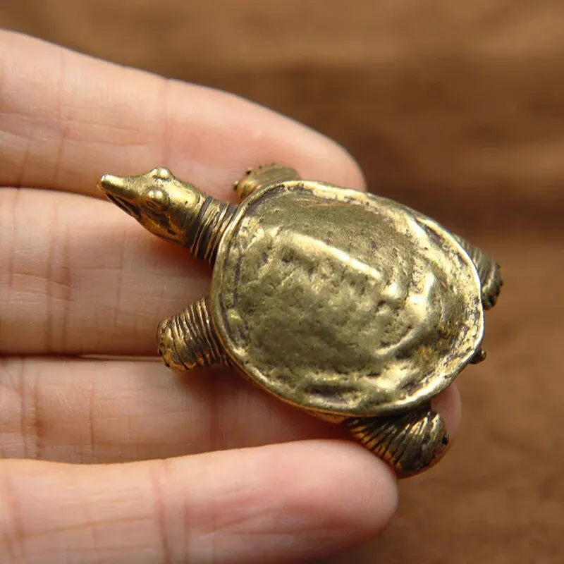 

Antique Brass Mini Turtle Decoration Chinese Classical Brass Tea Pet 1pc