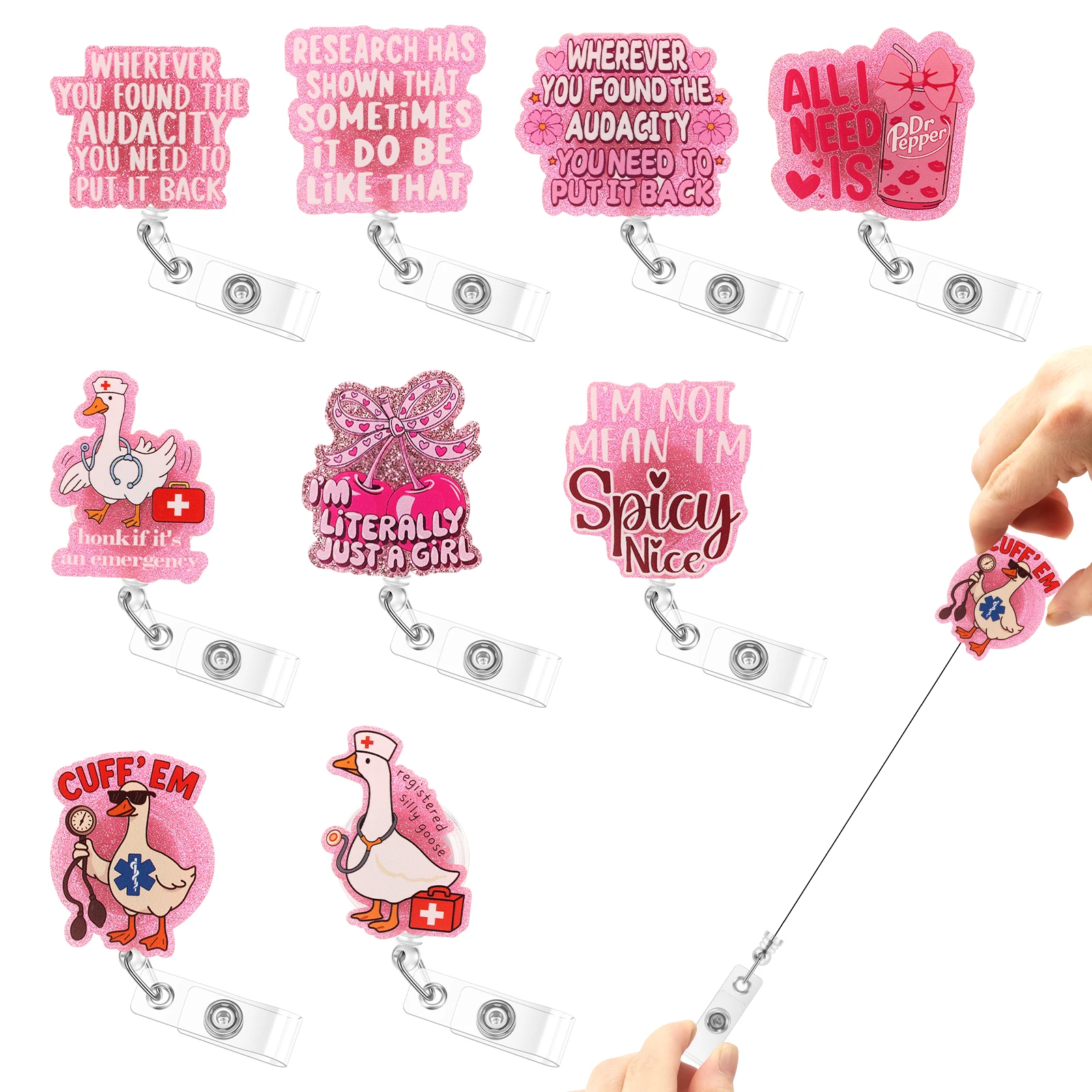 

9 шт., катушка для значка медсестры, выдвижной милый держатель для бейджа с поворотным зажимом типа «крокодил» для офиса, школы, учителя больницы