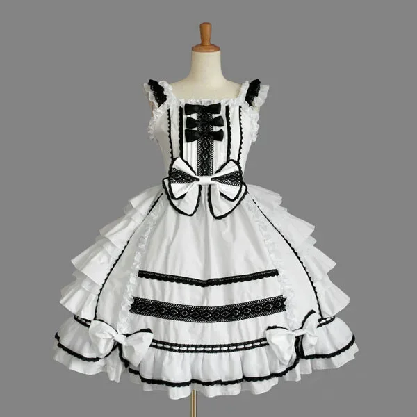 

Women Alice Lolita Angel Pink Cotton Princess Dress Court-Style Gothic Tank Dress Costume Cute Anime Maid Layer Dress For Girls