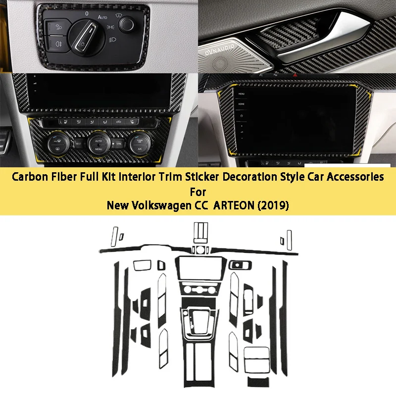 For Volkswagen ARTEON 2019-2023 Carbon Fiber Texture Gear Panel Cover Interior Trim Sticker Decoration Style Car Accessories 