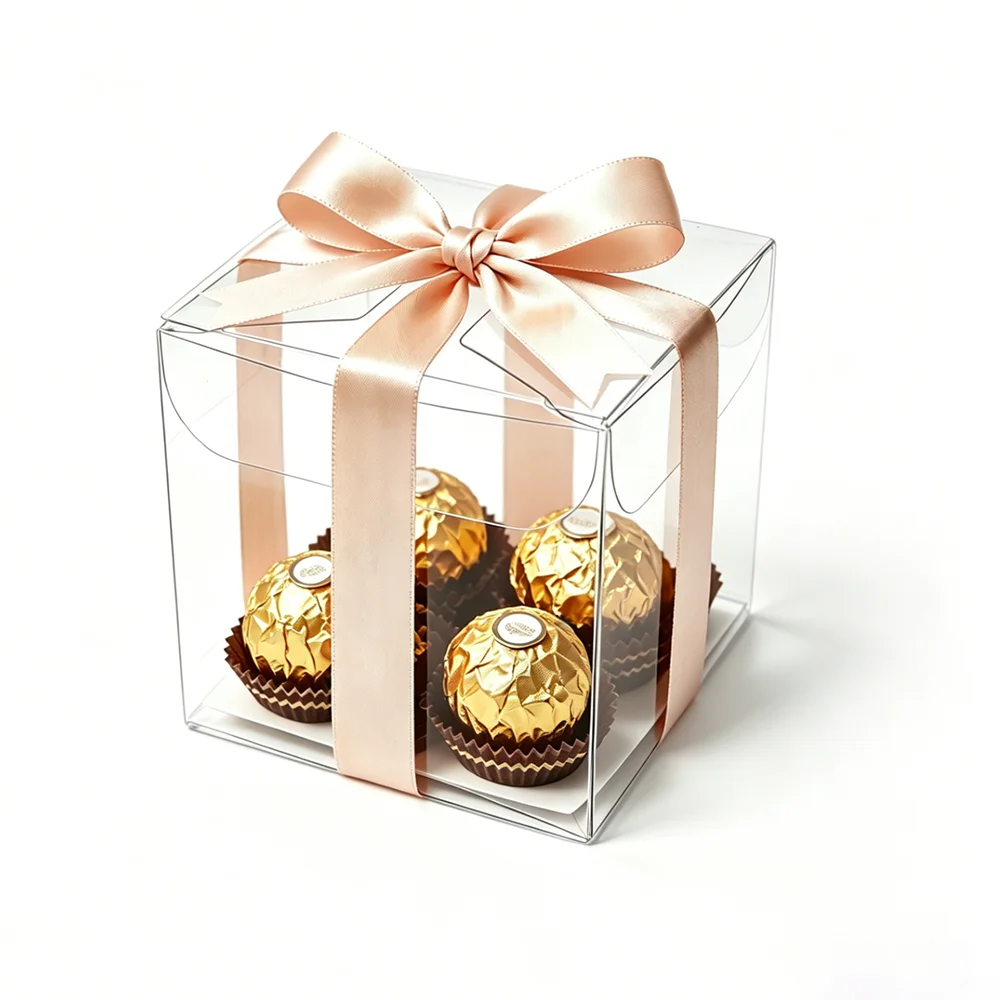 50Pcs/lot Transparent Clear Gift Candy Box Square PVC Chocolate Bags Boxes For New Year Favor Party Event caja de dulces