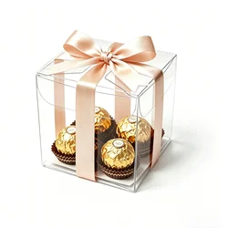 50Pcs/lot Transparent Clear Gift Candy Box Square PVC Chocolate Bags Boxes For New Year Favor Party Event caja de dulces