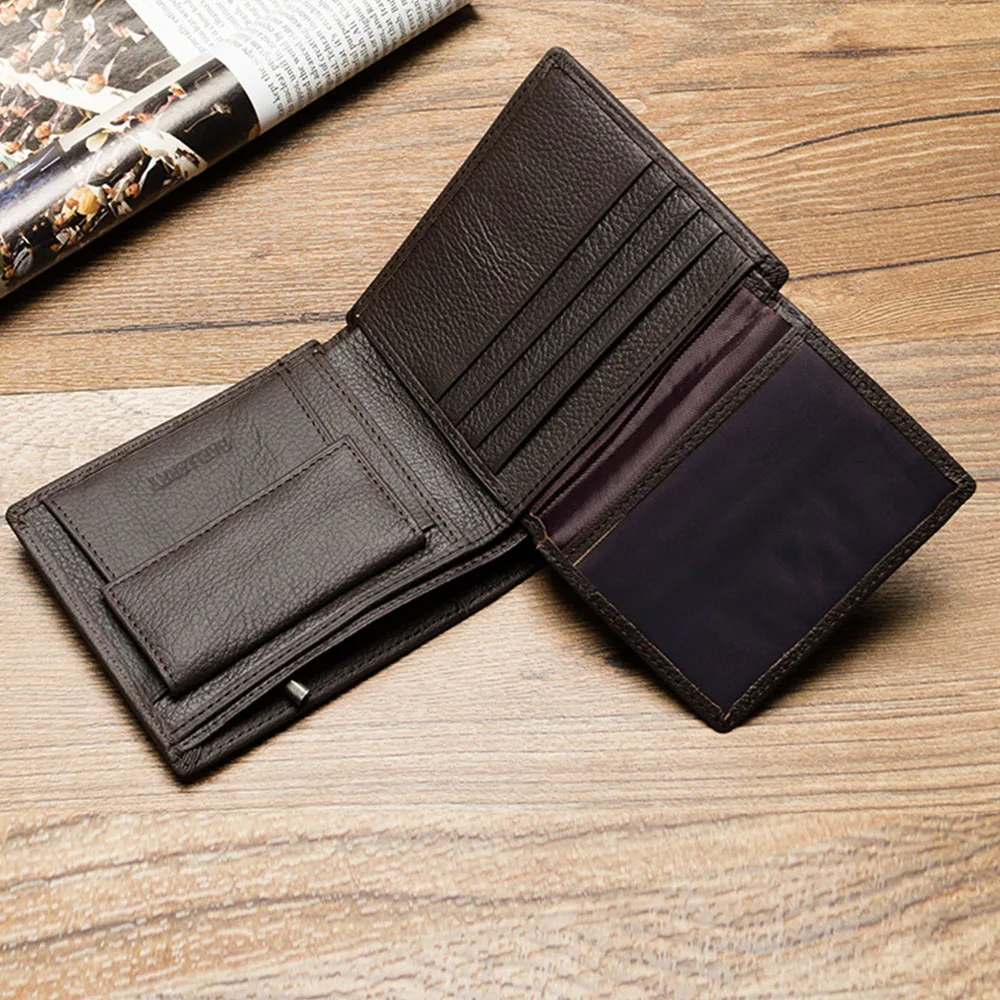 Men Wallets Genuine Cow Leather High Quality Card Holder Male Purse Name Customize Short With Coin Pocket Leather Wallet For Men