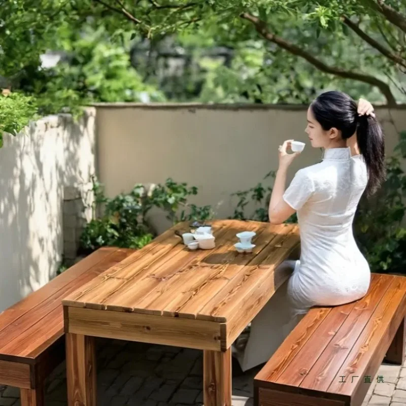 

Outdoor tables and chairs antiseptic wood courtyard table plastic wood rainproof sunscreen outdoor open-air modern leisure