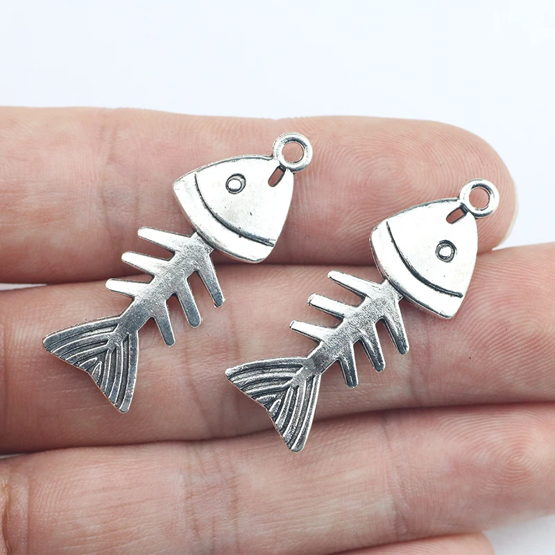 Newest 10Pieces 13*35mm Mixed Alloy Antique Silver Color Fish Bone Charms Necklace Pendant Accessory For DIY Jewelry Making