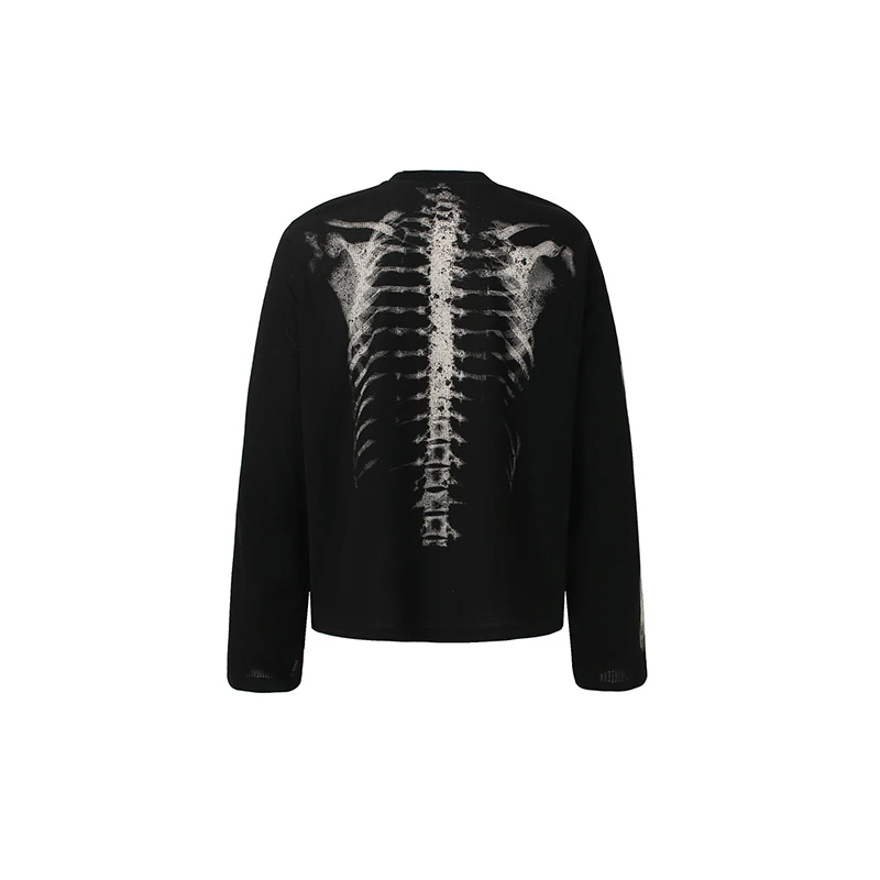 American Style Vintage Street Trendy High-Grade Abstract Pattern Design Waffle Long Sleeve T-shirt Ins Style