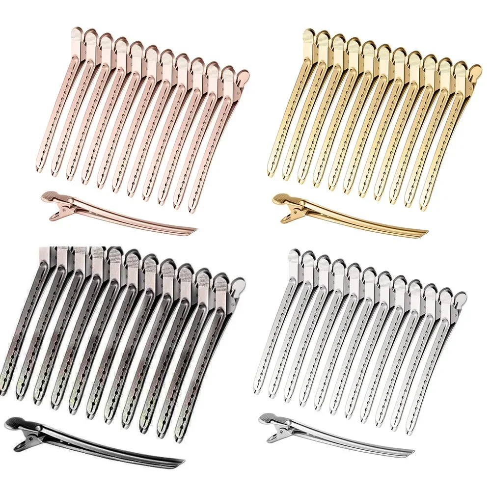 12pcs Stainless Steel Duck Bill Clips Rustproof Metel Curl Clips with Holes for Hair Styling Hair Coloring