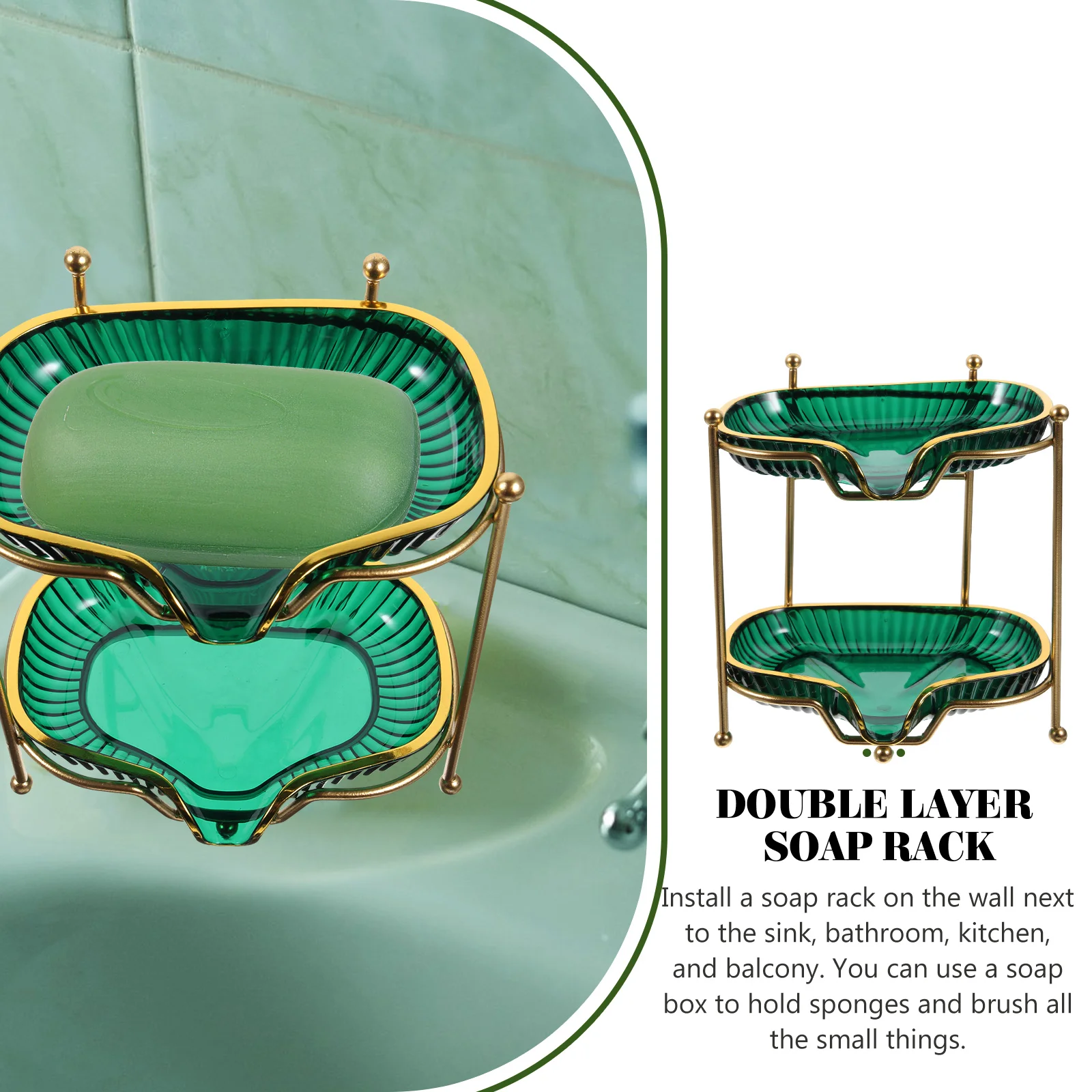 

Double-layer Soap Holder Rack Shower Sponge Dish Kitchen Stainless Steel Tray Draining Racks