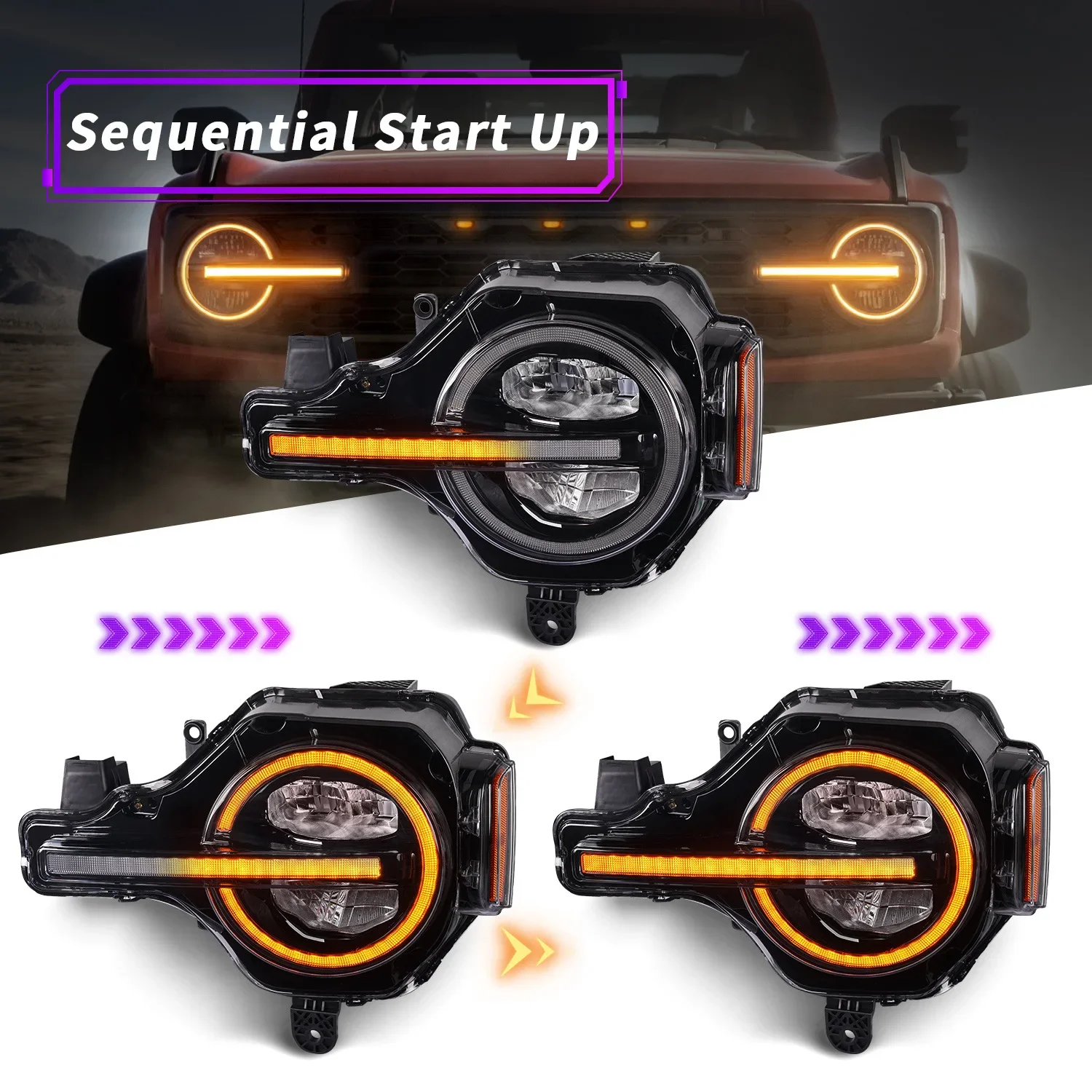 For Bronco Headlight  RGB White Yellow LED Headlight for 2021-2023 Ford Bronco headlight US Version RGB