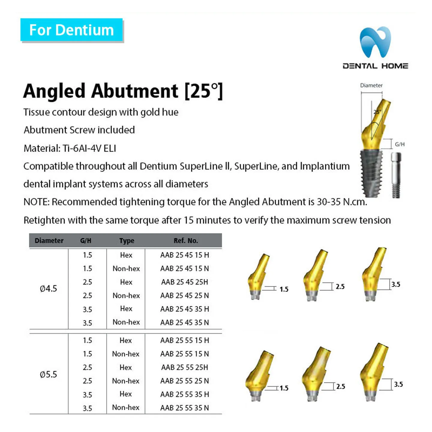 For Dentium Angled Abutment Dental Implant Surgery Instrument Titanium Alloy Made in China