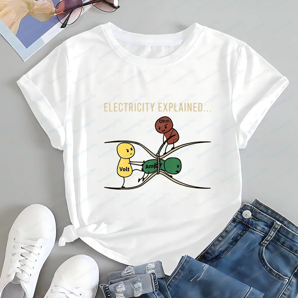 Funny Electricity Explained - Men's/Women's Casual Trend Y2K Short-Sleeved Round-Neck Comfortable T-Shirt with Print Top