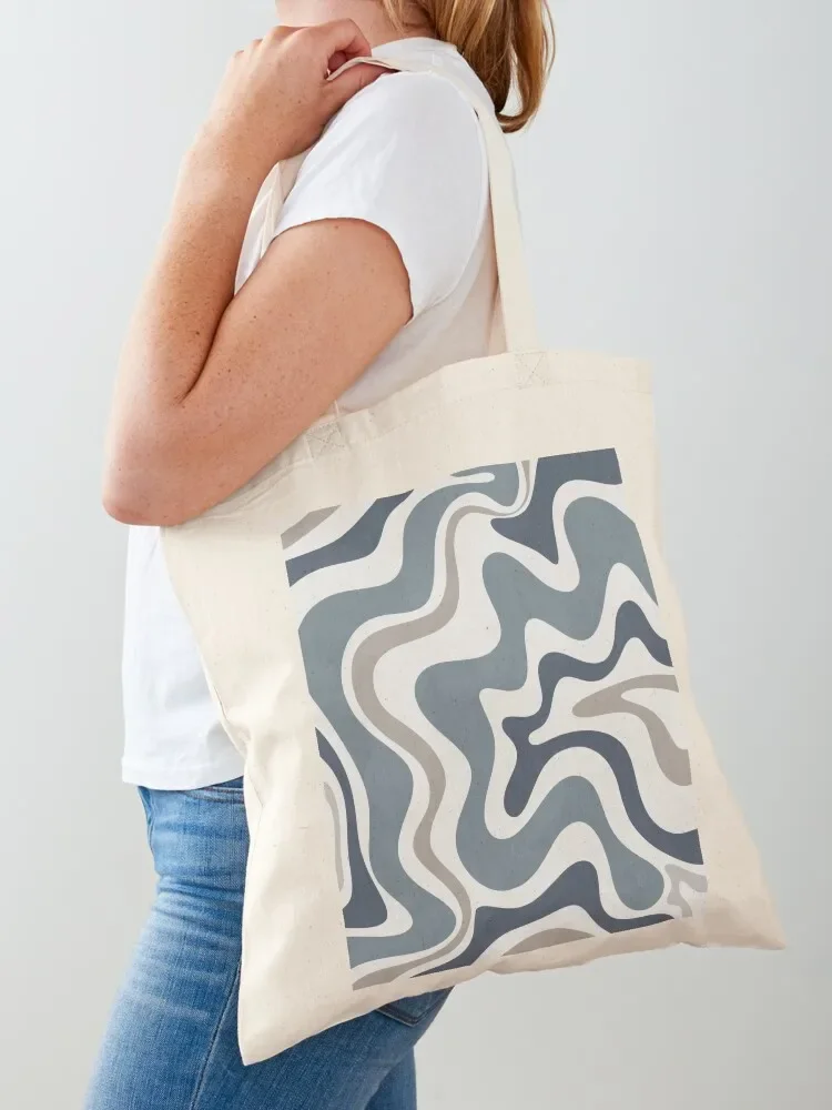 Liquid Swirl Contemporary Abstract in Neutral Blue Grey on Nearly White Tote Bag tote bags men Canvas bag Tote Bag