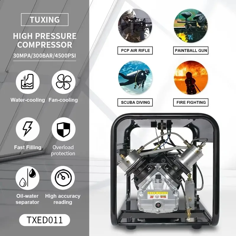 Hot Sale TUXING One-piece Start High-power 6.8L tank in 45mins 300bar 4500psi AC110V 220V Outdoor Hunting Paintball PCP Air