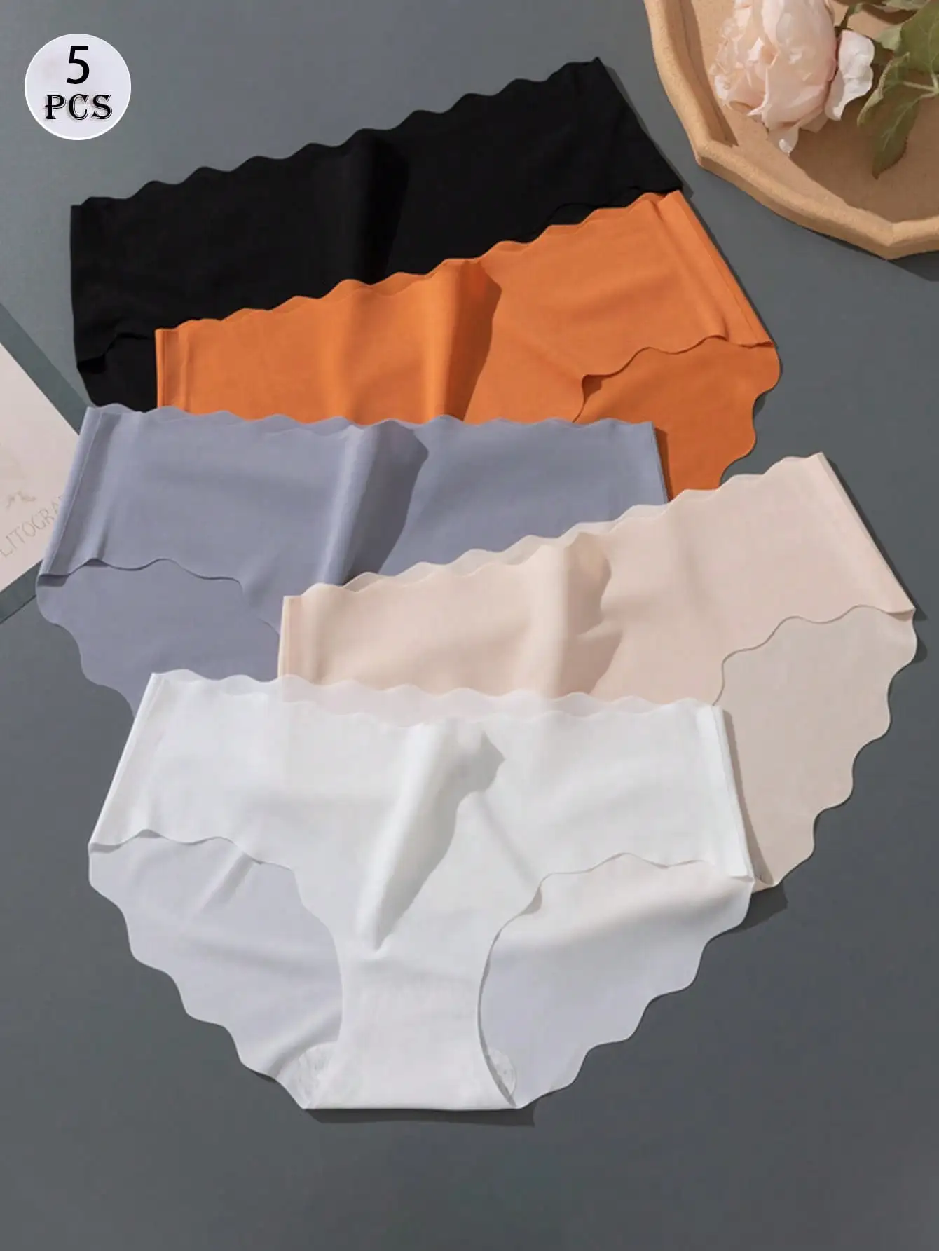 5PCS One-Piece Ice Silk Seamless Mid-Waist Panties for Women, Wavy Edge Sexy Cute & Comfortable Underwear