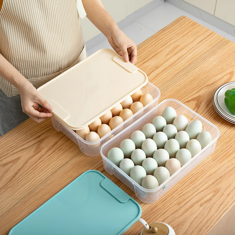 MOONBIFFY 15/24 Grid Refrigerator Eggs Storage Box with Lid Household Kitchen Food Preservation Boxs Egg Dumpling Shelf Holding