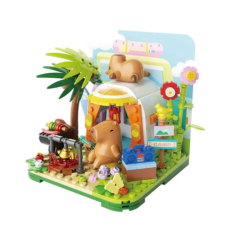 JAKI Cute Capybara Building Blocks Camping Vacation Hot Springs Style Trendy Toy to Build as Birthday Gifts for Boys Girls