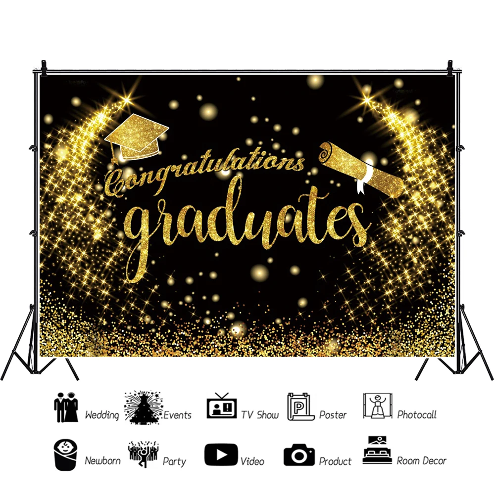 Yeele Black Golden Glitters Congratulations Graduates Celebration Photography Backdrop Photographic Backgrounds For Photo Studio