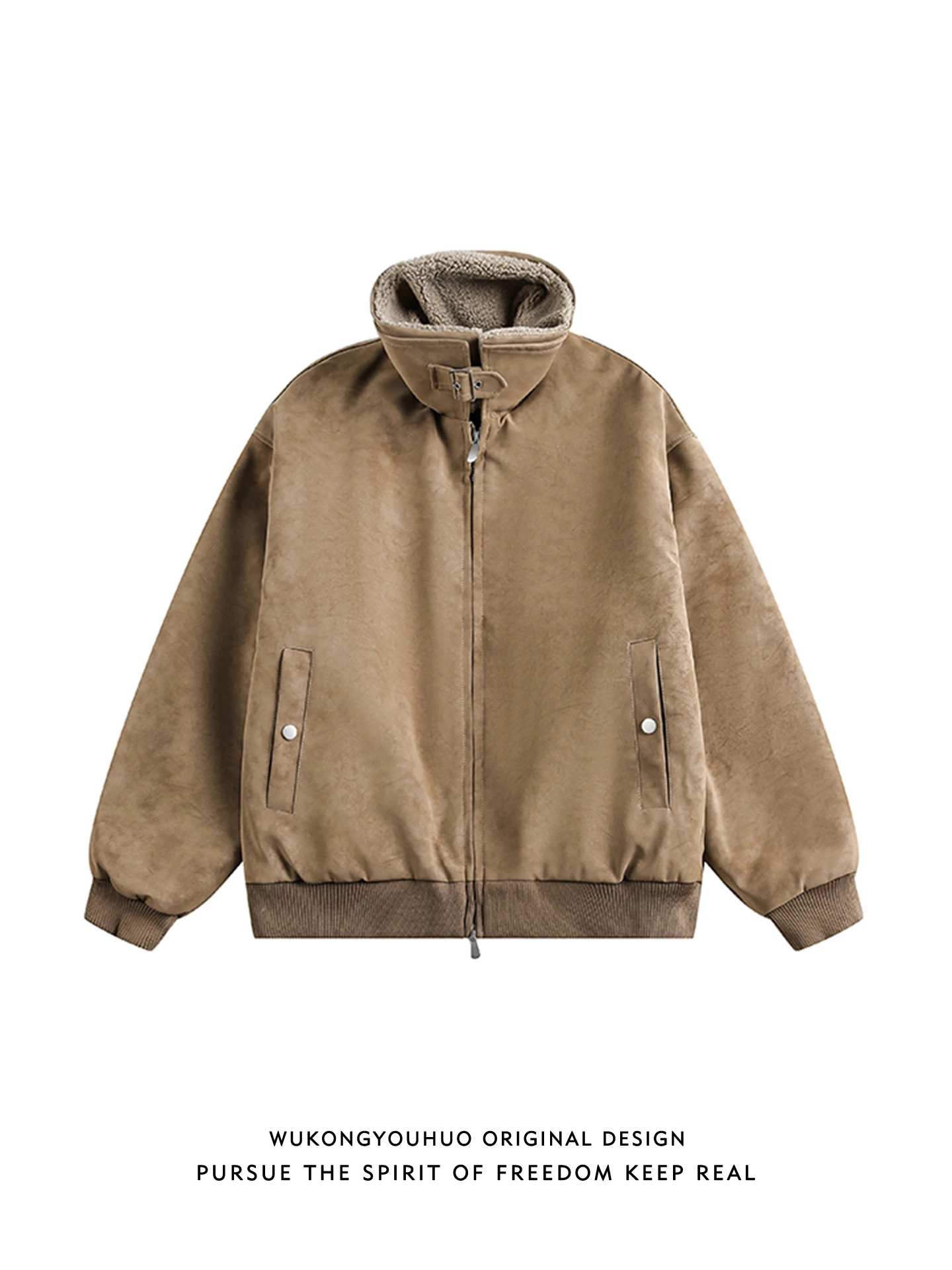 

Warm Stand Collar Men's Cotton Jaet Suede Velvet Casual Retro Couple Match Loose Fit Long Sve Zipper Closure Street Sle