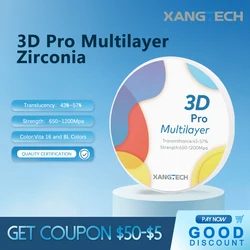 XANGTECH 3D Pro Multilayer Zirconia Zirconium Block Disc 98X(10-25)mm A1 A2 A3 A3.5 for Dental Materials Lab CAD CAM