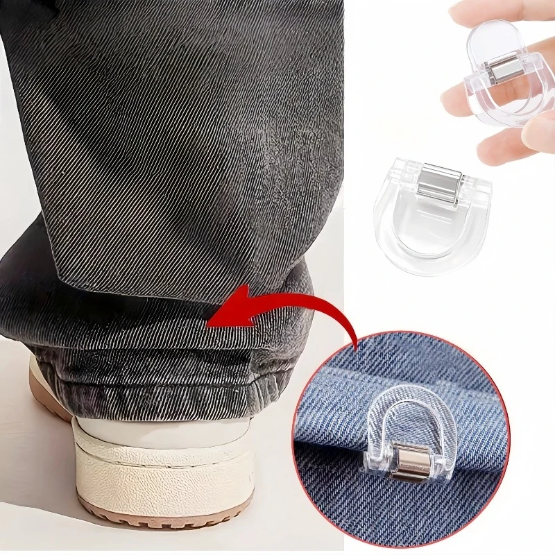 4pcsTransparent Invisible Seamless Pant Leg Clips-Adjustable anti-slip clamp，Suitable for jeans、Wide Leg Pants、Fabric cutting，St