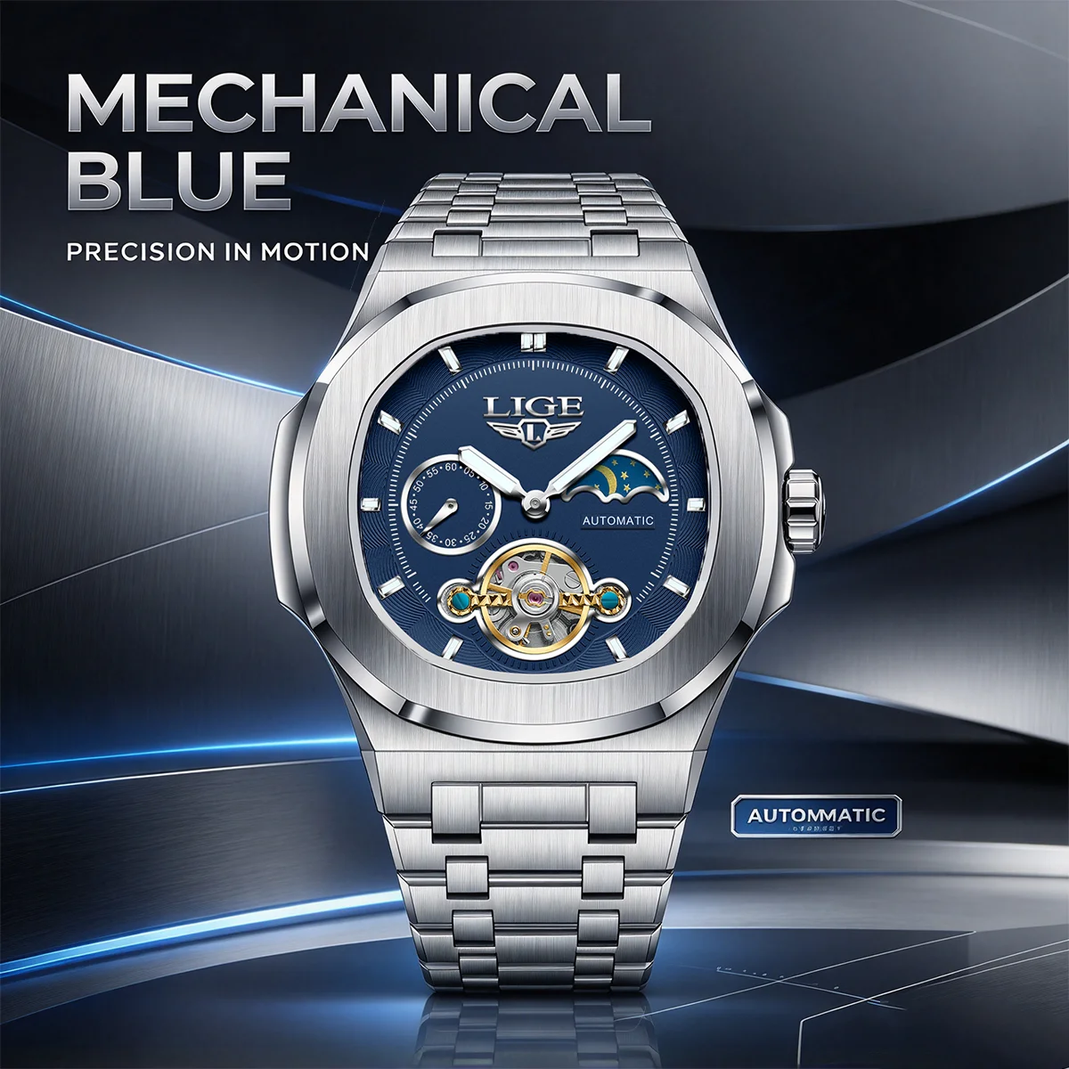 Skeleton Automatic Watch Luxury Tourbillon - LIGE 2026 นาฬิกาผู้ชายสไตล์ทหาร ระบบกลไก หรูหรา กันน้ำ