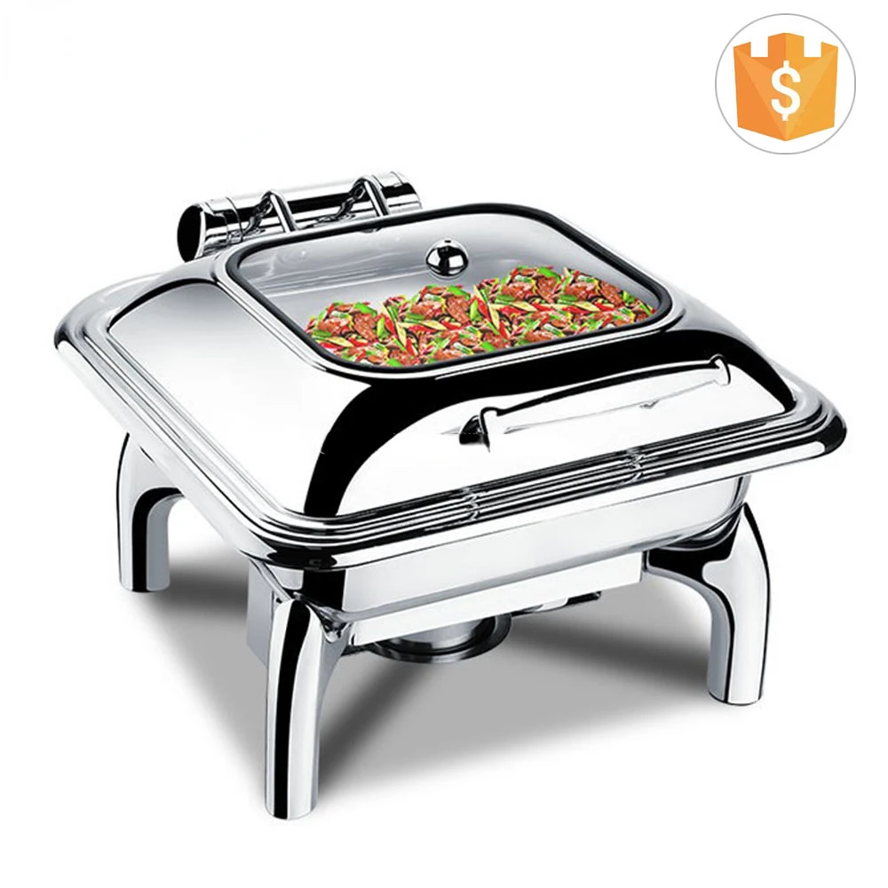 Revolving party set electric chaffing dish bava mirror polish buffet useful roll top hanging automatic rotating chafing dish