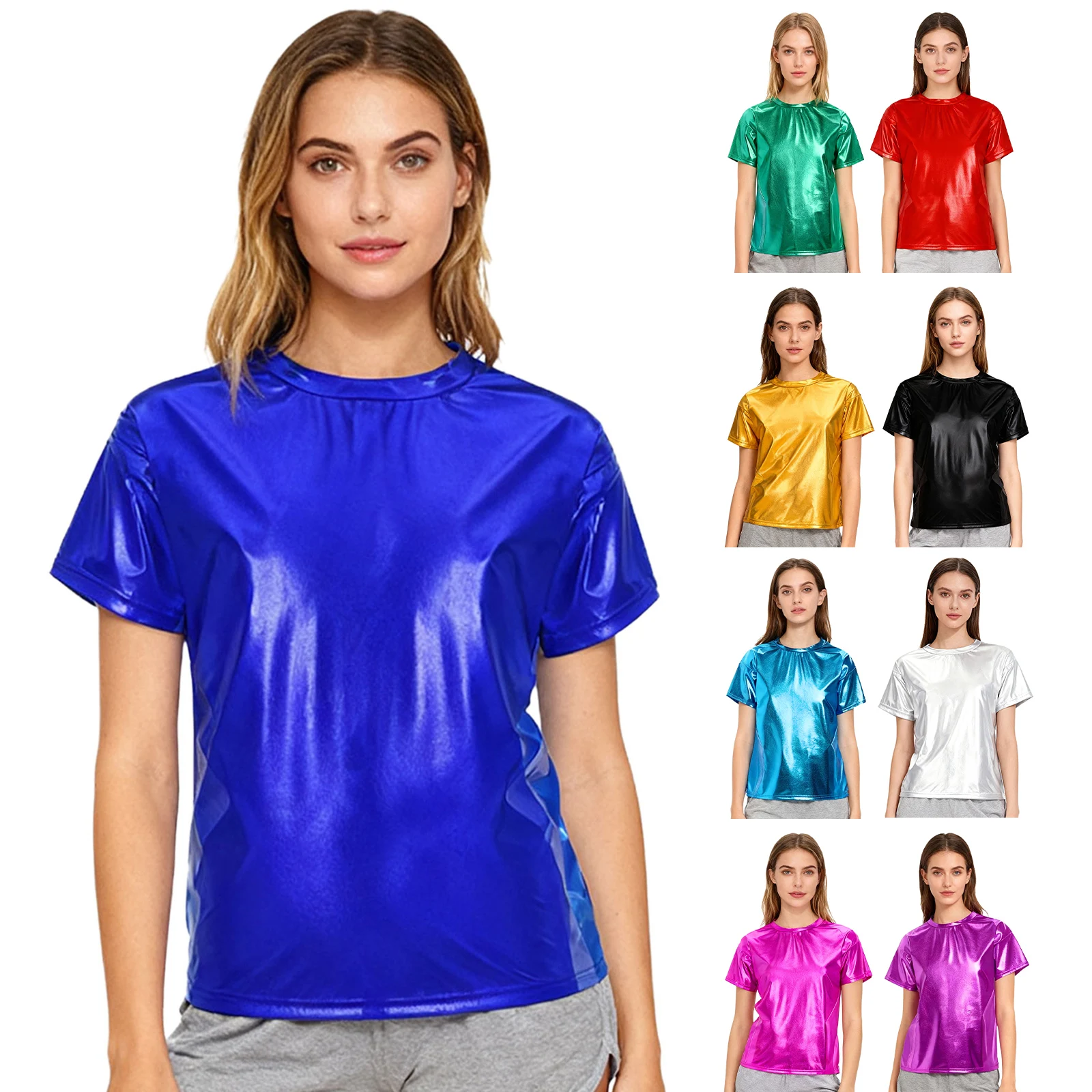 تي شيرت نسائي أنيق لحفلات الرقص والرقص برقبة دائرية وتصميم متعدد الاستخدامات لرقص الهيب هوب والجاز لملابس غير رسمية يومية أنيقة