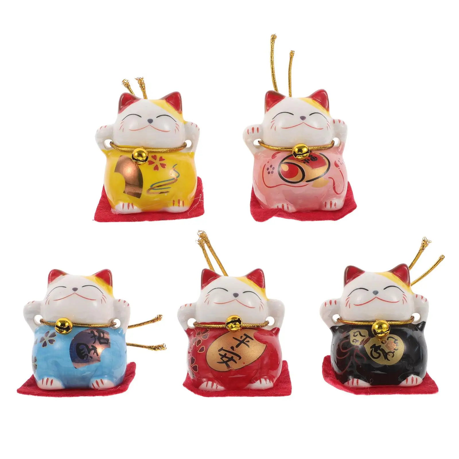 

5 Pcs Cat Decoration Creative Ceramic Mini Porcelain Home Car Neko Tabletop Adornment Gift Idea Photography