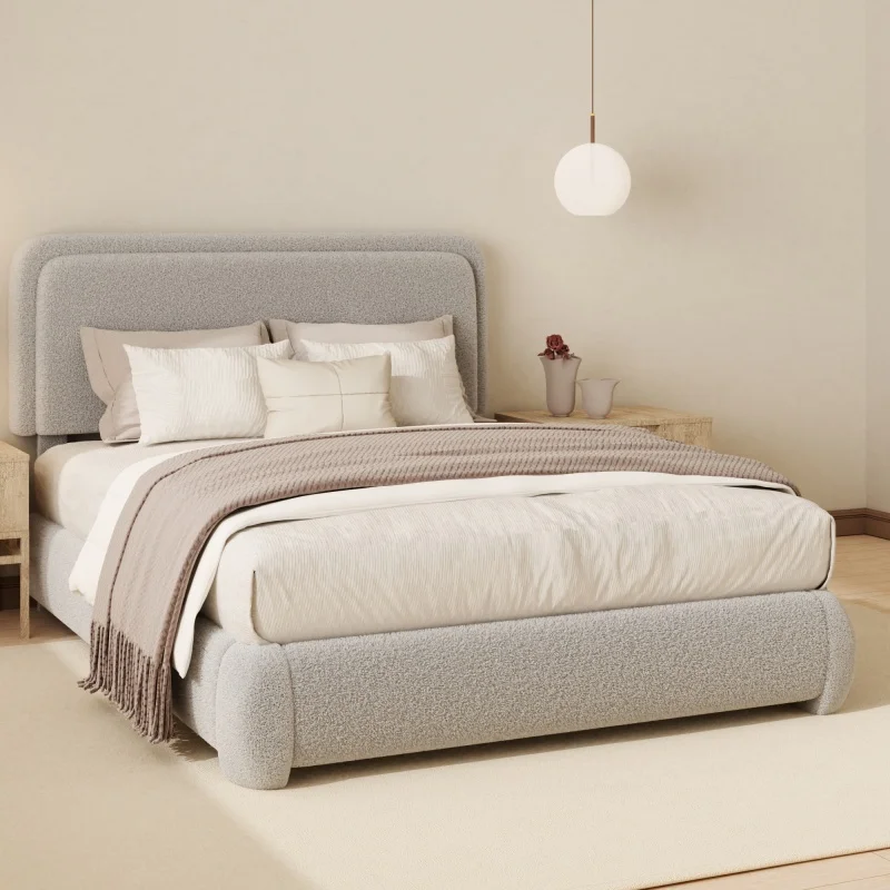 

！@Modern Home Furniture Wood Bed Frame Luxury King-Size Bed with Storage Solid Wood Frame