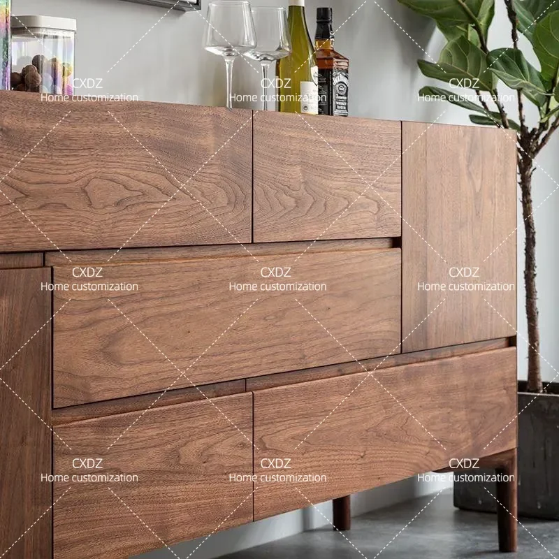 Nordic Japanese Style Solid Wood Wine Cabinet Living Room Storage Locker Modern Light Luxury Tea Display Shelf Simple Design