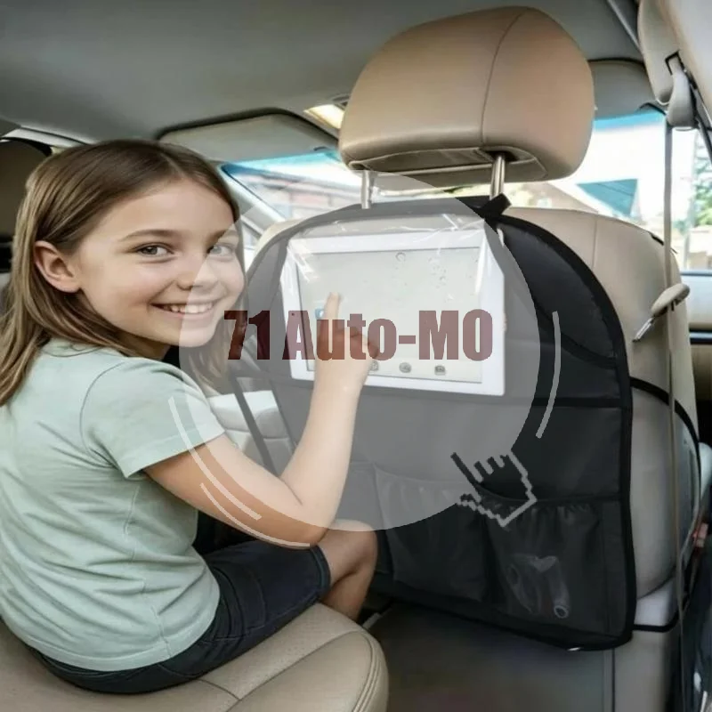 Car Back Seat Kick Protector Waterproof Clear Material Touch Screen Phone Holder