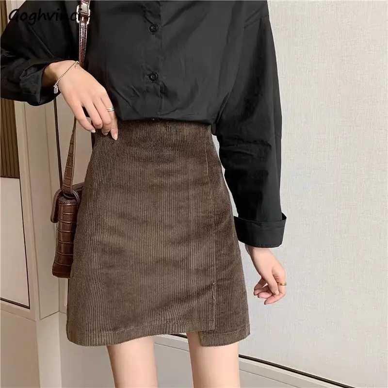 

Corduroy Mini Skirts Women Vintage Graceful Spring Irregular Design High Waist All-match Trendy Sweet Mujer Cozy Leisure A-line