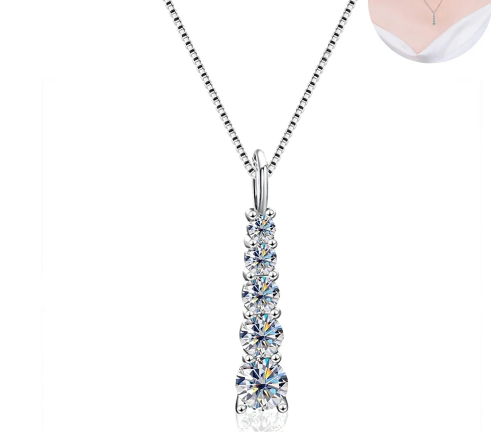 

Serenity D Color 5 Stones Full Moissanite Pendant Necklace For Women S925 Silver Diamond Wedding Bands Plated Pt950 Fine Jewelry