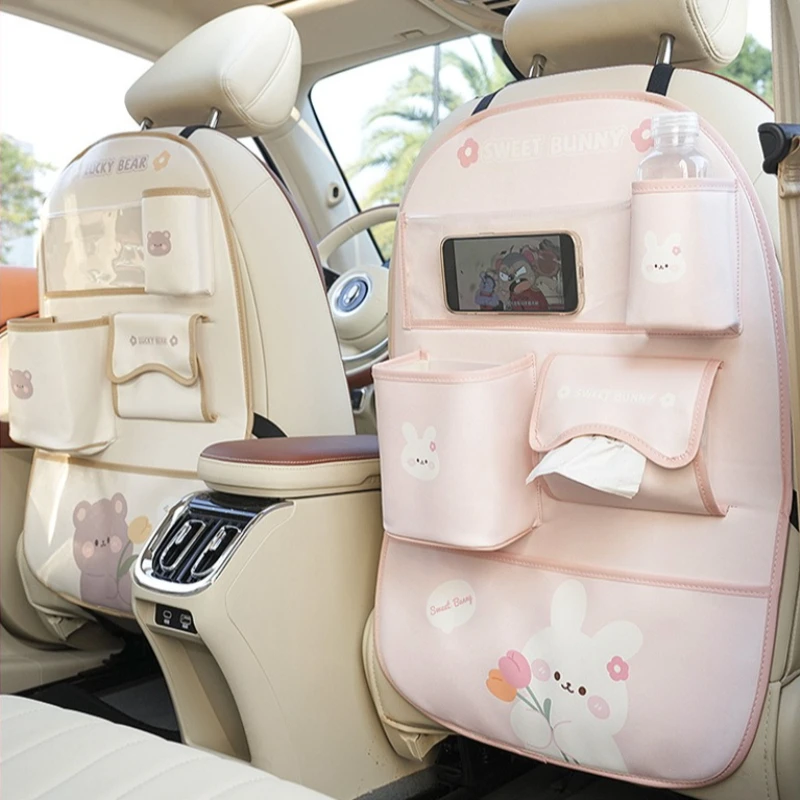

Car Seat Back Storage Bag Cute Cartoon Car Trash Can Creative Multi-functional Car Interior Anti-kick Pad