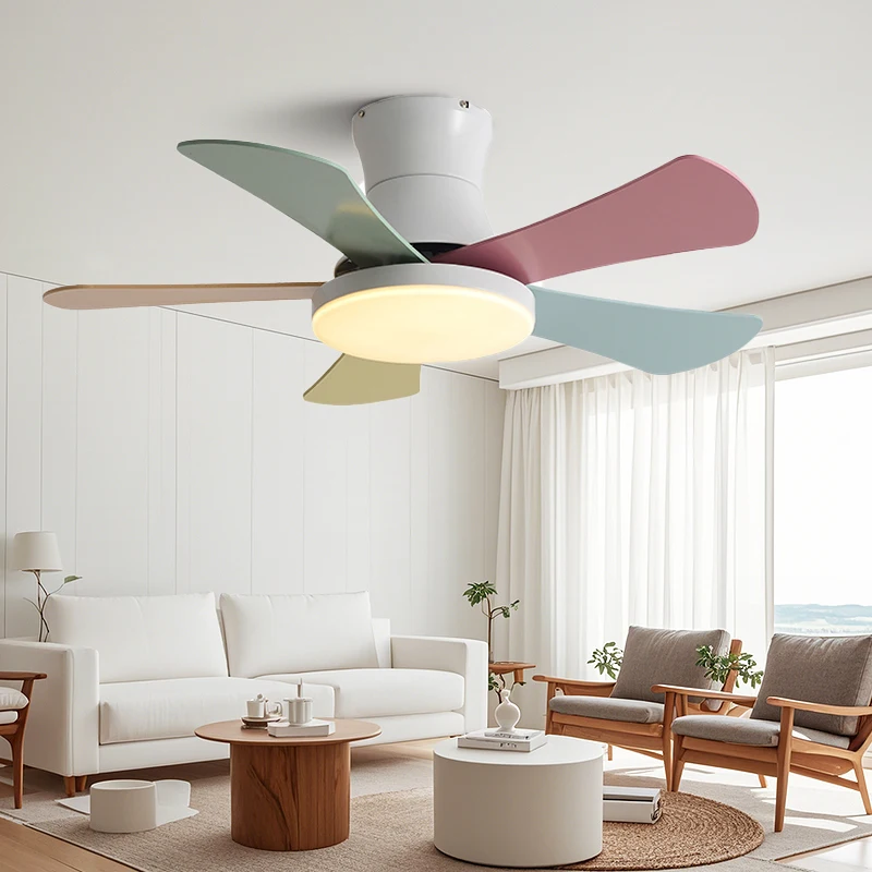Nordic colours Ceiling fan light Modern Children bedroom  Indoor Ceiling fan lamp furniture 5 leaf Cold air delivery summer fan