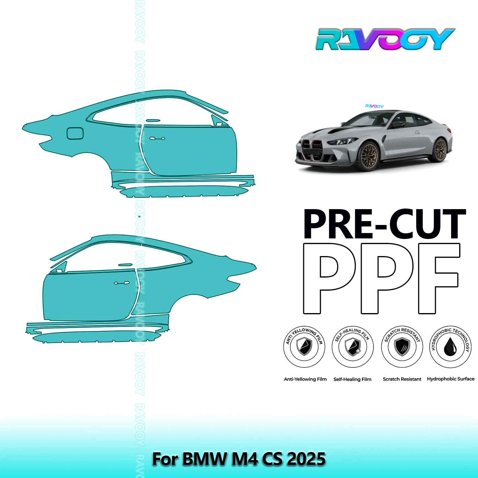 

For BMW M4 CS 2025 8.5mil Clear Matte Pre-Cut PPF Door & A/B Pillar Kit TPU Paint Protection Film Set